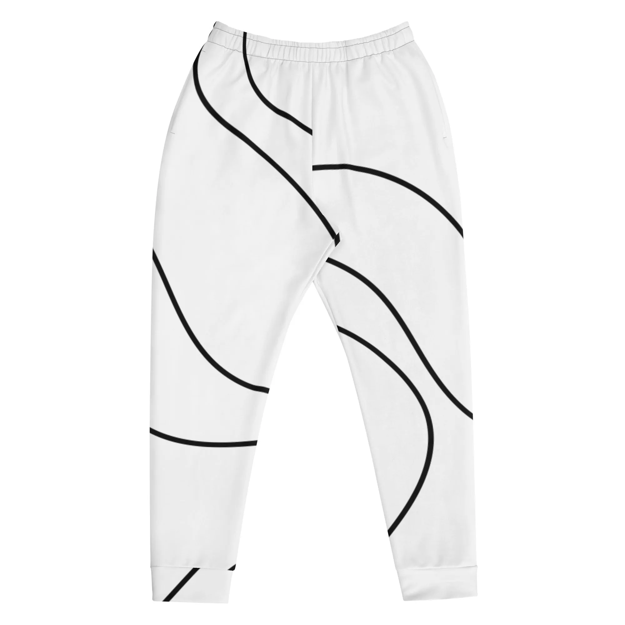 Black White Swirl Men's Joggers, Swirl Modern Striped Print Men's Sweatpants - Made in USA/EU/MX
