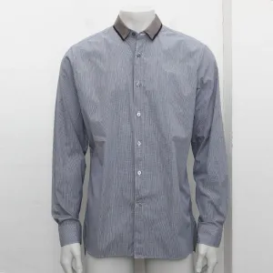 Blue & Grey Cotton Grosgrain Casual Shirt