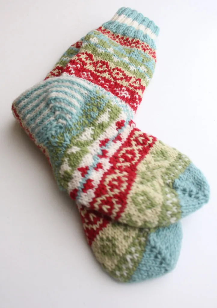 Blue and Red Multicolor Woolen Knee High Socks
