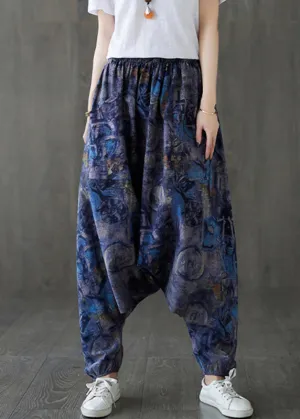 Blue Elastic Waist Loose Lantern Pants Summer LY7580