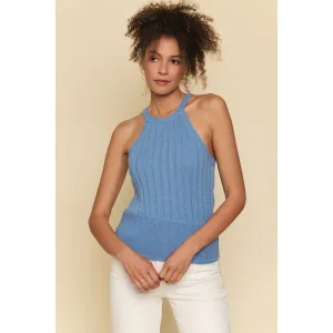 Blue Halter Neck Woven Top