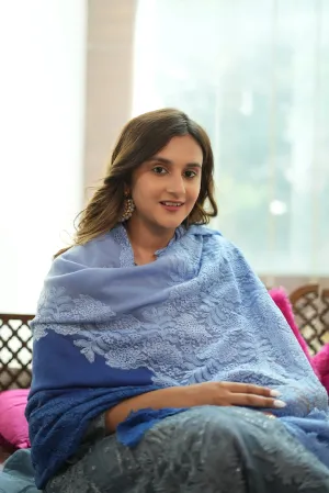 Blue Ombre Lace Shawl- ideal women's winter shawl