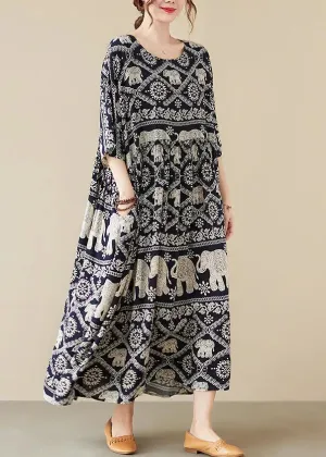 Bohemian Black Oversized Print Cotton Dresses Summer LY8698