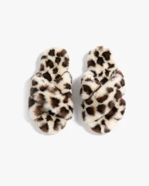 Brenda Animal Print Slippers, S/M | Black / Tan