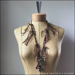 Brown Tweed Fiber Necklace w/Stones (FSB01)