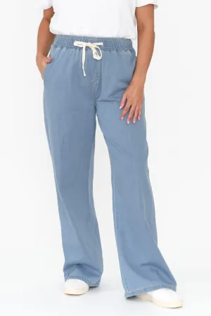 Caden Blue Chambray Cotton Tie Pants