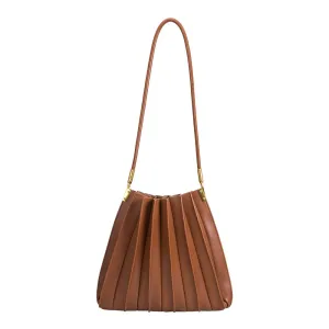 Carrie Pleated Vegan Bag - Saddle