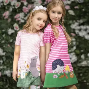 Casual Girls' Skirt gown  Cartoon Printed Cotton Dress for kids