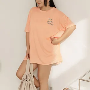Casual Long Oversized Love Peace Joy T-Shirt Top