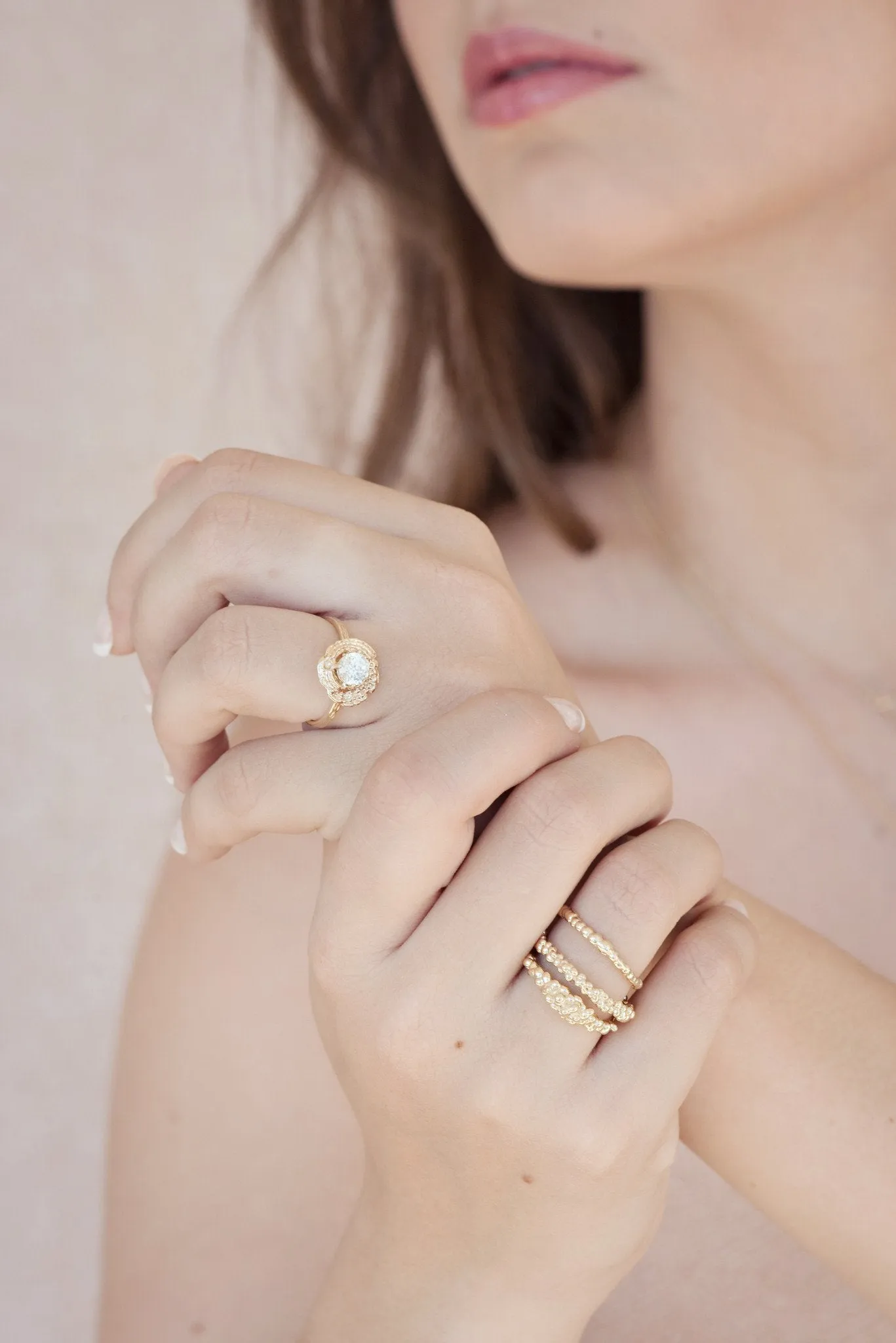 Caviar ~ Half Texture Ring in Gold