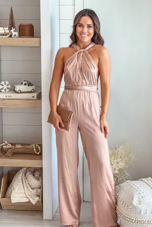 Champagne Satin Multi Tie Jumpsuit