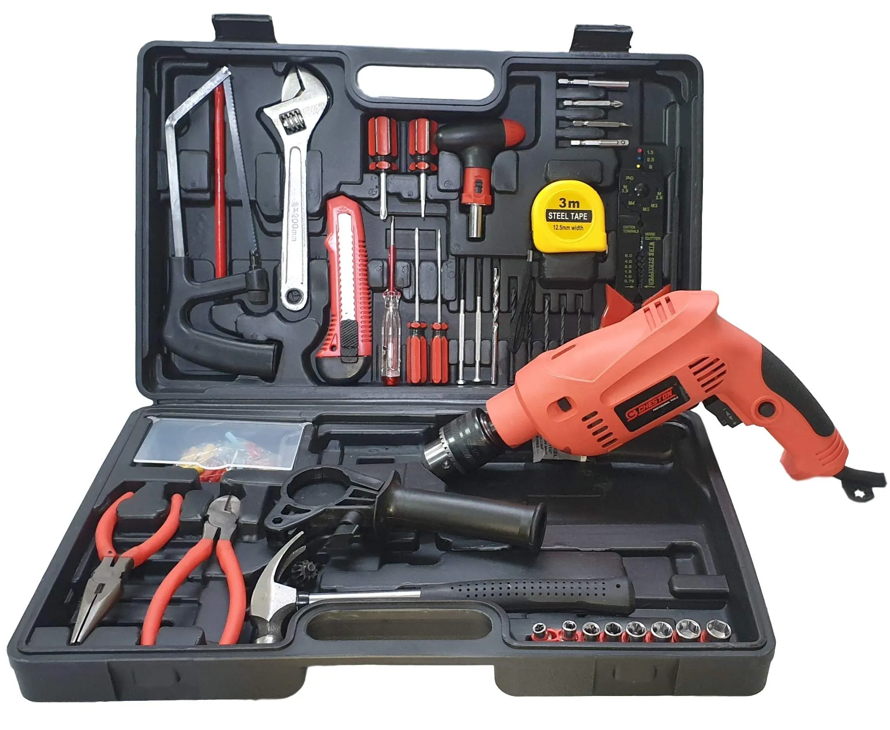 CHESTON 600W Powerful Impact Drill Machine Kit Cum Screwdriver with 101 Pieces Tool Accessories (Red, 13 mm)