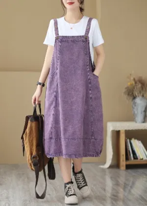 Chic Purple Oversized Patchwork Denim Strap Dress Summer LY7198