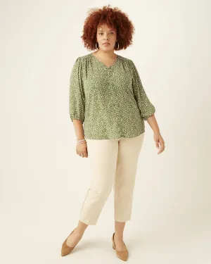 Christine Three-Quarter Sleeve Peasant Top | Olive Green / Ivory