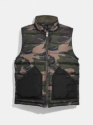 Coach Men's Reversible Down Vest Green Camo Olive F33788