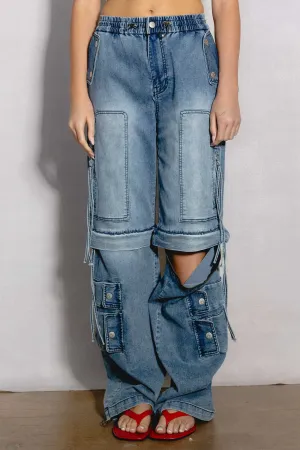 Convertible To Jorts Wide Leg Cargo Jeans