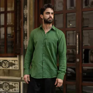 Cotton Shirt for Men | Olive Green | Full Sleeves