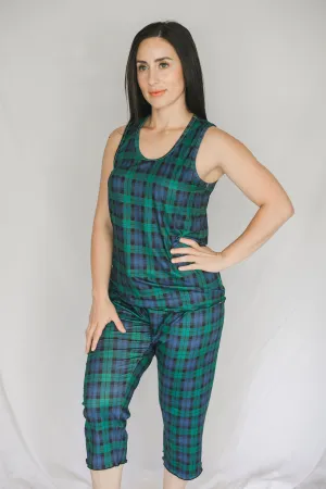Cozy Green Plaid Pajama Capris Set