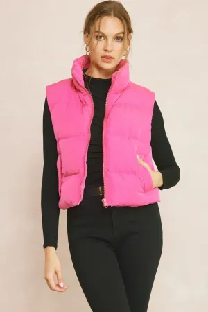 Cozy Up Cropped Puffer Vest - Pink *Regular & Curvy*