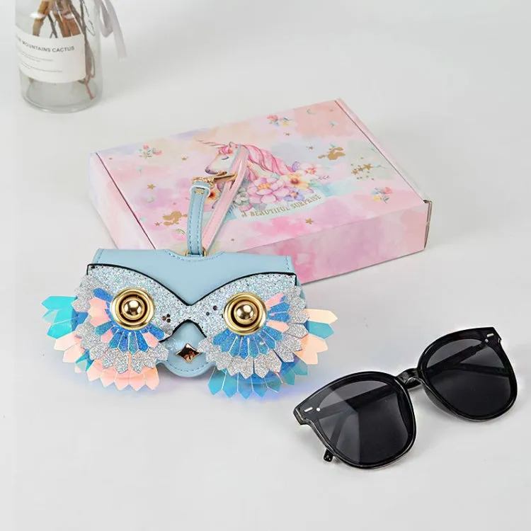 Cute Quirky PU Sunglasses Case Portable Glasses Bag with Hanging Buckle, Color: Sequenant Flower Ring Blue