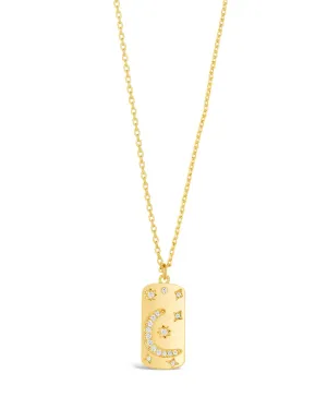 CZ Celestial Dog Tag Pendant Necklace