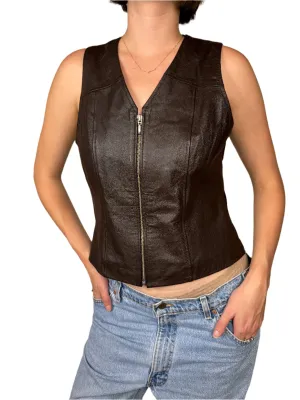 Dark Brown Leather Zipped Vest 1990s