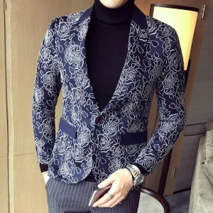 Dark Rose Jacquard Party Men Slim Fit Blazer