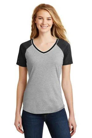 District Juniors Mesh Sleeve V-Neck Tee. DT276