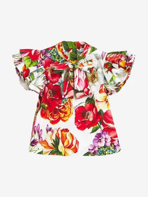 Dolce & Gabbana Girls Blouse - Cotton Floral RuffSleeve Blouse