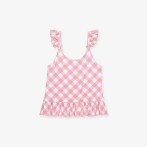 Dusty Rose Gingham Ruffled Tank