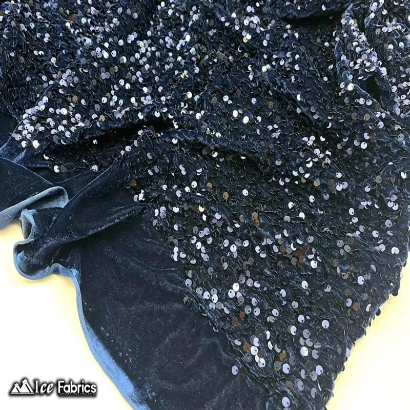 Emma Embroidery Sequins on Velvet Fabric | 2 Way Stretch