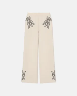 Emmie - Embroidered Textured-Linen Pants - Natural/Black