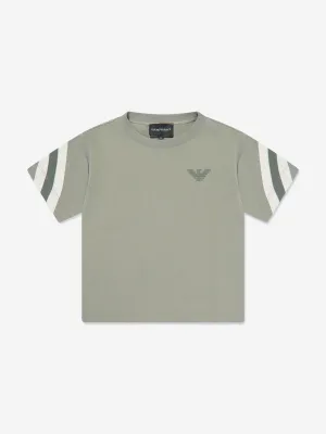 Emporio Armani Boys Striped Sleeve T-Shirt in Green