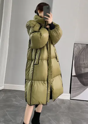 Fashion Army Green Hooded Zippered Patchwork Duck Down Canada Goose Coats Winter