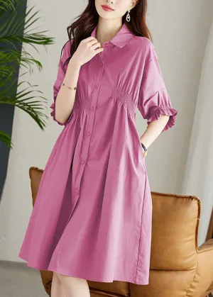 Fashion Rose Peter Pan Collar Ruffled Patchwork Cotton Shirts Dress Summer LY7557