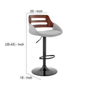 Faux Leather Adjustable Swivel Bar Stool, Walnut and Gray By Casagear Home