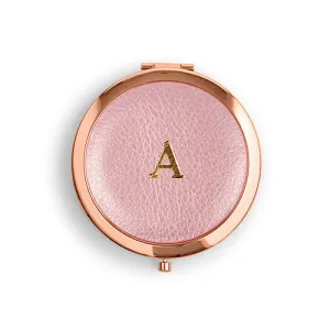 Faux Leather Compact Mirror - Initial Monogram Emboss Gold Pink