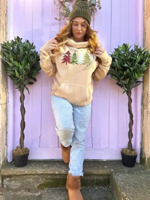 Festive Christmas Tree Forest Luxe Hoodie - Caramel
