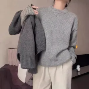 Flytonn-women fall outfits high street ins style  fall 2024 fashion trends Cashmere Sweater Women's Sweater Loose Lazy Style Pure Cashmere Sweater round Neck Autumn and Winter New Thickened Long Sleeve Sweater