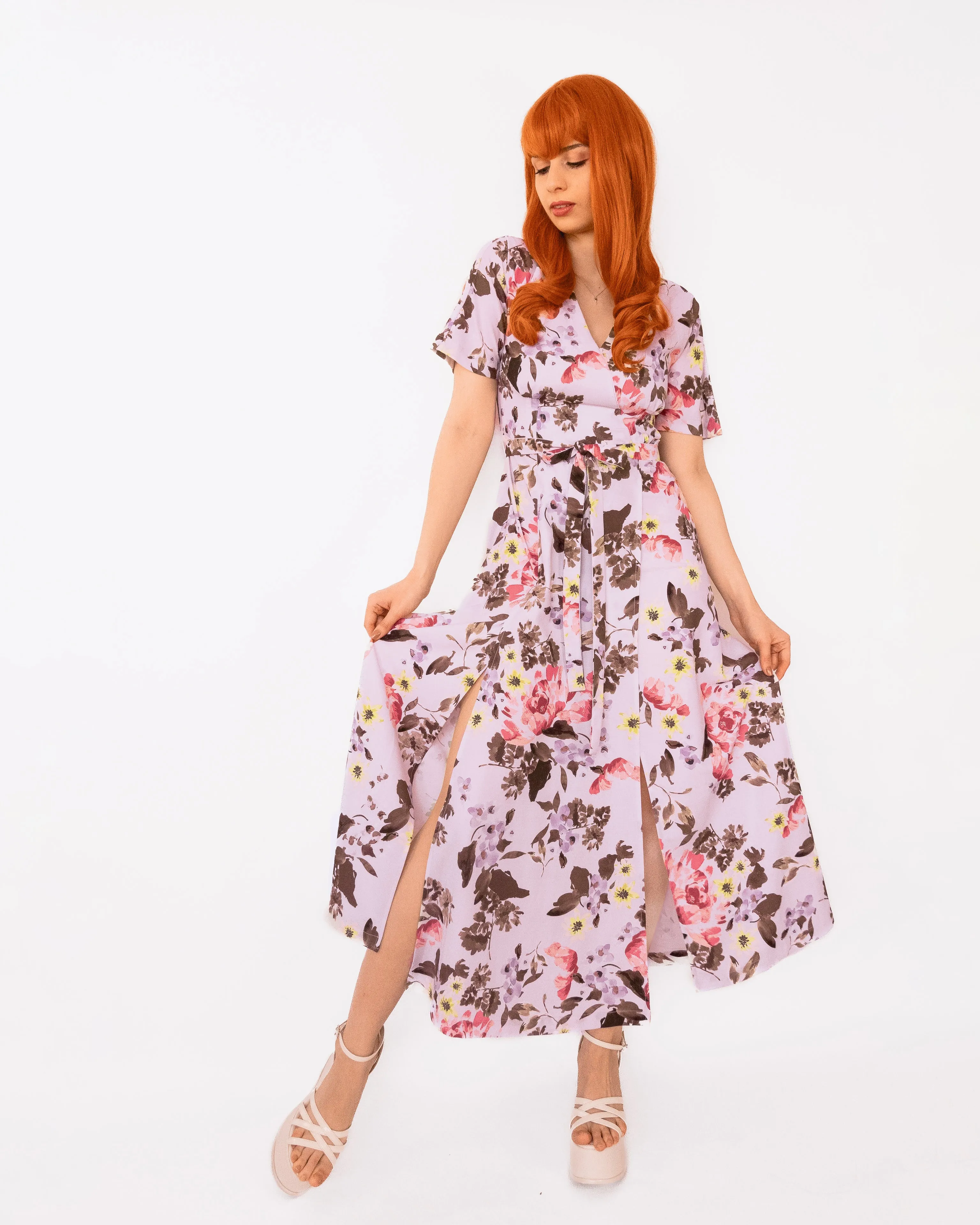 French Connection Armoise Crepe Floral Maxi Wrap Lavender