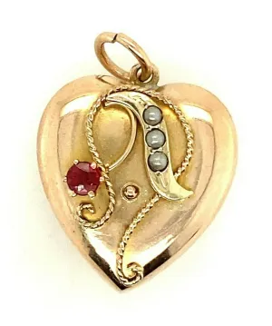 Garnet & Seed Pearl 9ct Yellow Gold Pendant Fine Vintage Jewellery