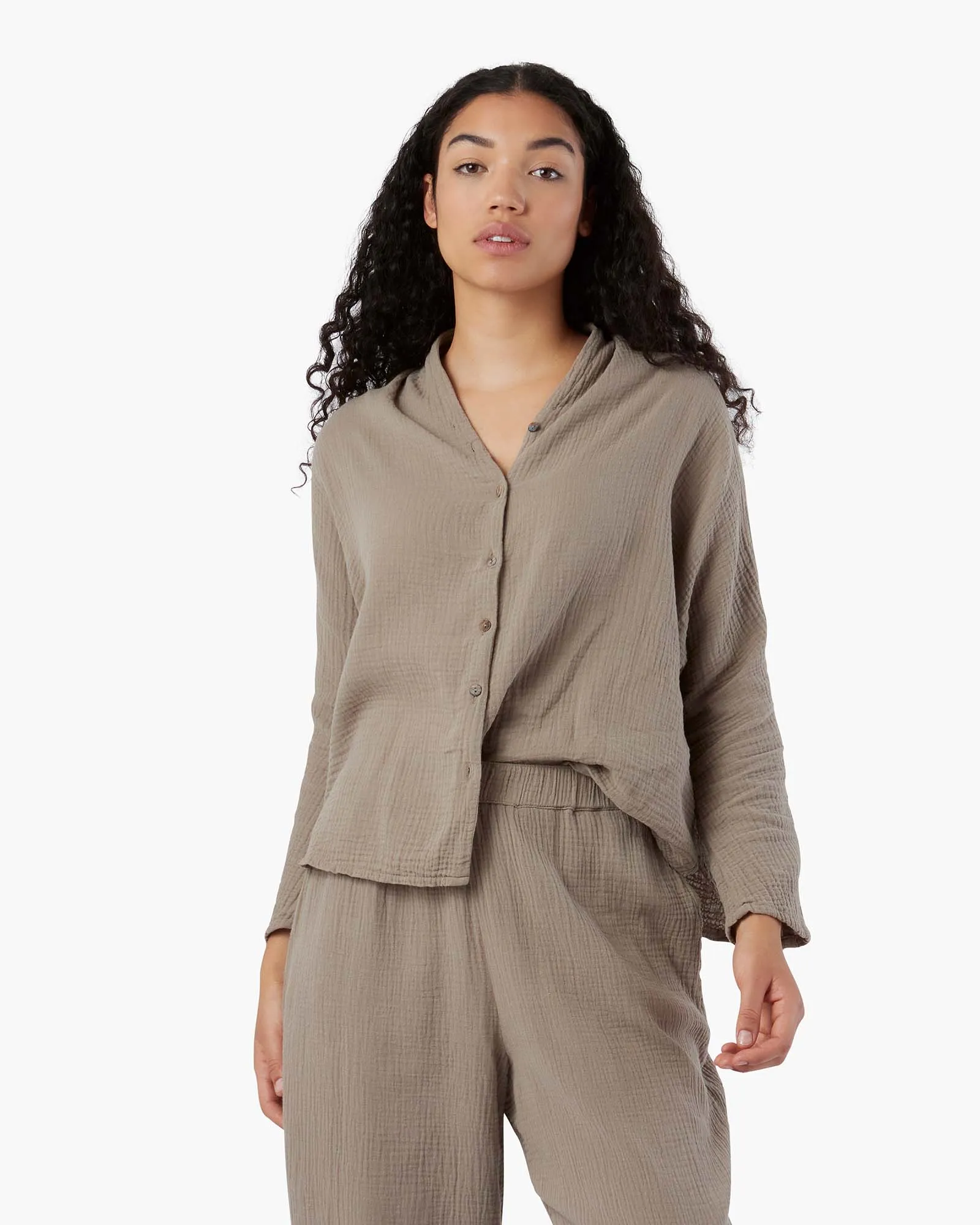 Gauze Button Up Blouse - Putty