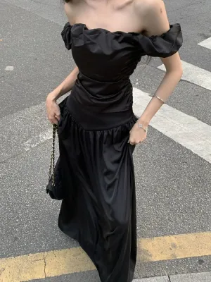 Girlary Black Evening Dresses Chic and Elegant Woman Dress Set Two-piece Casual Korean Style Sleeveless Long Wedding Party Dress