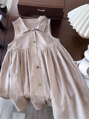 Girls Classic Button-Up Sleeveless Dress