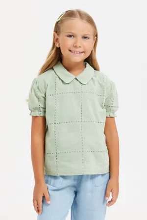 Girls Green Embossed Blouse