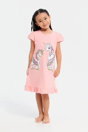Girls Pink Unicorn  Print Night Dress