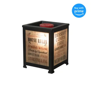Grandparents House Rules Memories Black Metal Electrical Wax Tart & Oil Glass Lantern Warmer