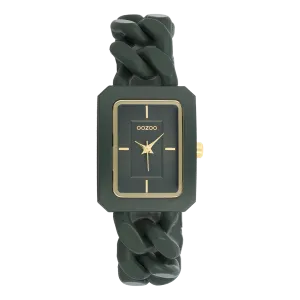 Green OOZOO watch with green chain bracelet - C11279