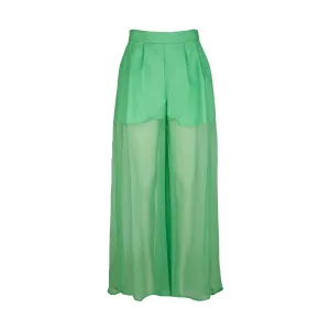 Green Silk Large Pleated Pants
