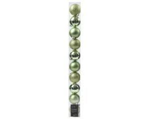 Green Tea Shatterproof Shiny, Matt & Glitter Baubles - 10 pack